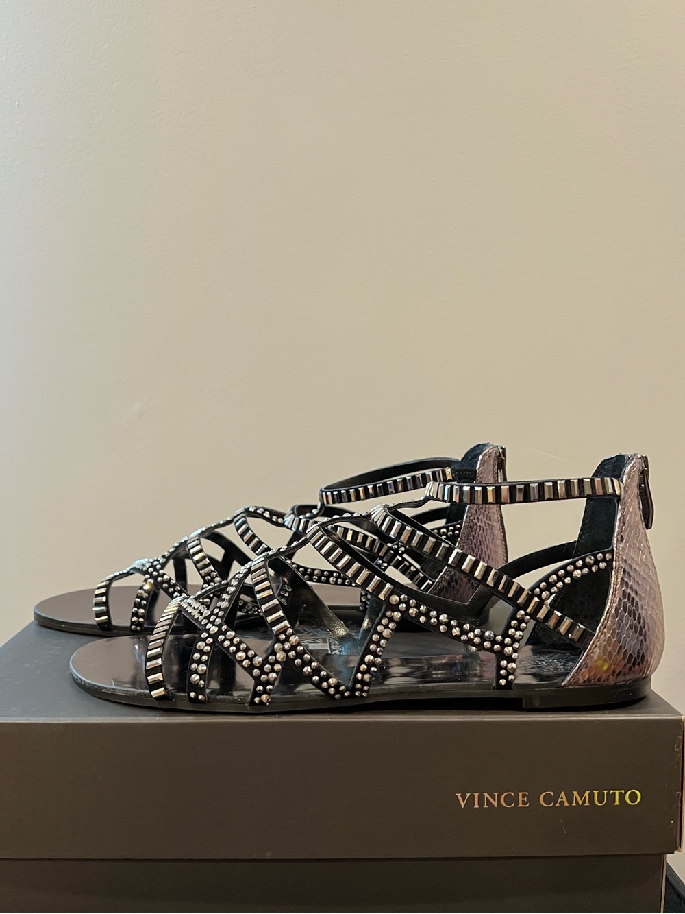 Vince Camuto Black Studded Gladiator Sandals - Women’s Size 9.5